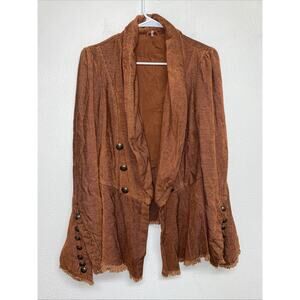 free people corduroy jacket, lace bell sleeve, boho style brown sz m w/ buttons